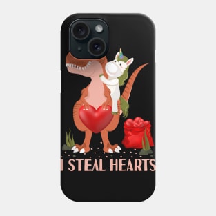 Valentines Day Dinosaur I Steal Hearts Unicorn Riding T rex Phone Case