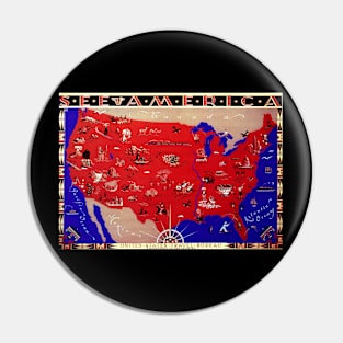 Vintage United States of America Travel Bureau Map, See America Pin