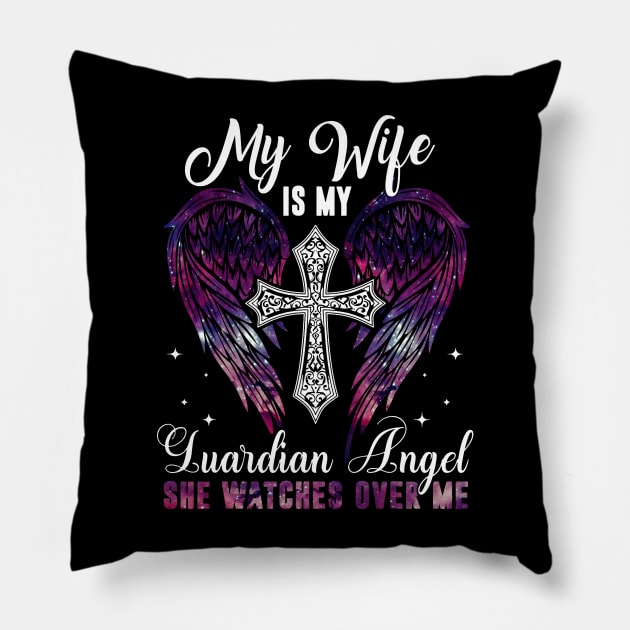 Wife Is Guardian Angel She Watches Over Me Pillow by Buleskulls 