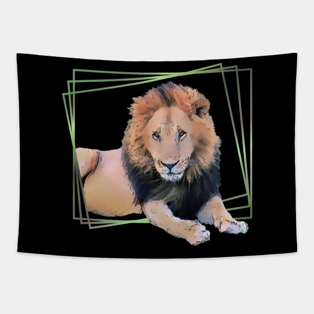 Lion drawing with graphic - big cat in Kenya / Africa Tapestry by T-SHIRTS UND MEHR