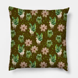Botanical goose with dried flowers and green leaves Pillow