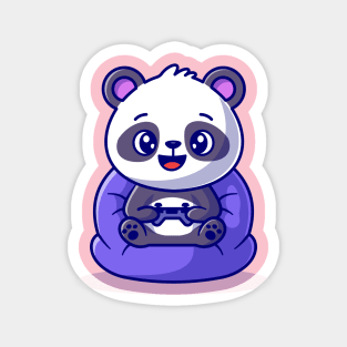 Cute Panda On Playing Game Cartoon Magnet