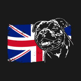 Staffordshire Bull Terrier Mom Dad Union Jack Flag patriotic dog T-Shirt