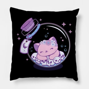 Creepy Cute Cat in Bottle Halloween Pillow