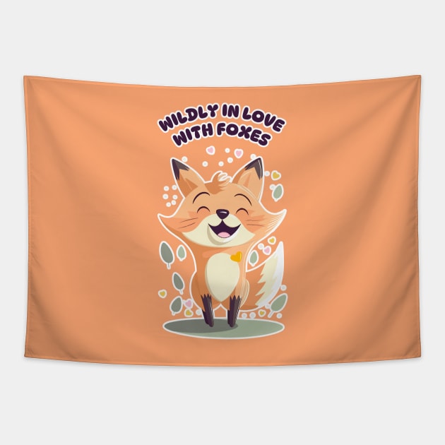 Wildly in Love with Foxes Fun and Cute Animal Print Design Tapestry by Space Surfer 