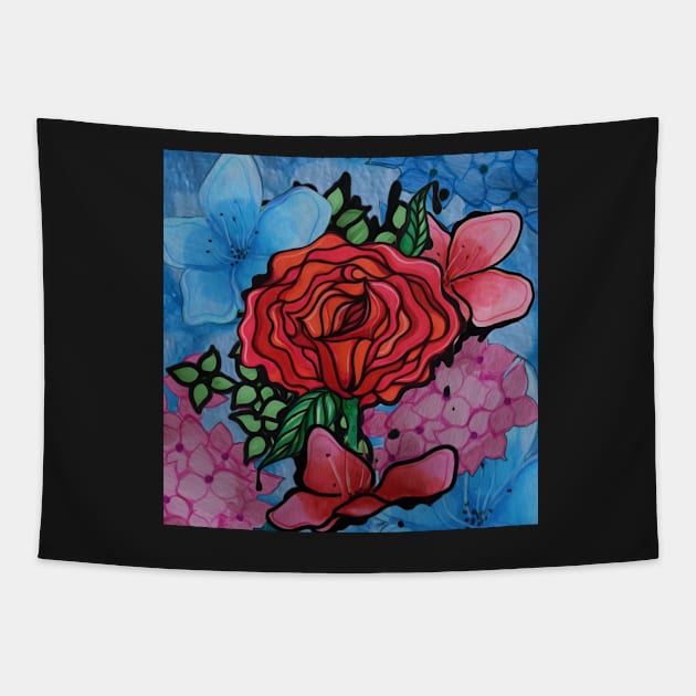 Ink Flower Bouquet Square Tapestry by AmeUmiShop