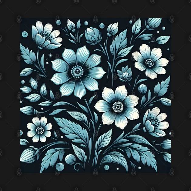 Blue Floral Illustration by Jenni Arts