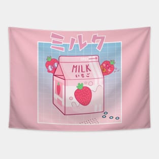 90s japanese aesthetics retro strawberry milk shake anime kawaii Tapestry