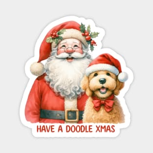 Cute Doodle Xmas Happy Santa with Labradoodle Dog Cartoon Christmas collection Magnet