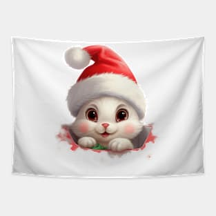 Christmas Peeking Baby Rabbit Tapestry