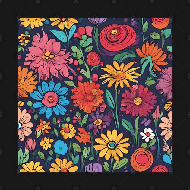 Vibrant Cartoon Flower Garden by Abeer Ahmad