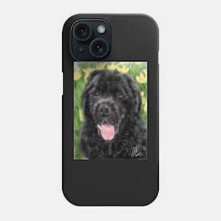 Happy Newfoundland Dog with Yellow Flowers Phone Case