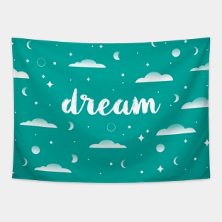 Dream, clouds, moons and stars pattern Tapestry