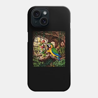 watercolor parrot with garden and mixed flowers Phone Case