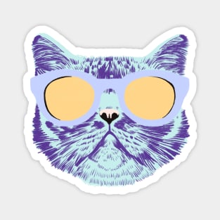 Tabby Cat with Holographic Sunglasses - Lilac Yellow Mint Magnet