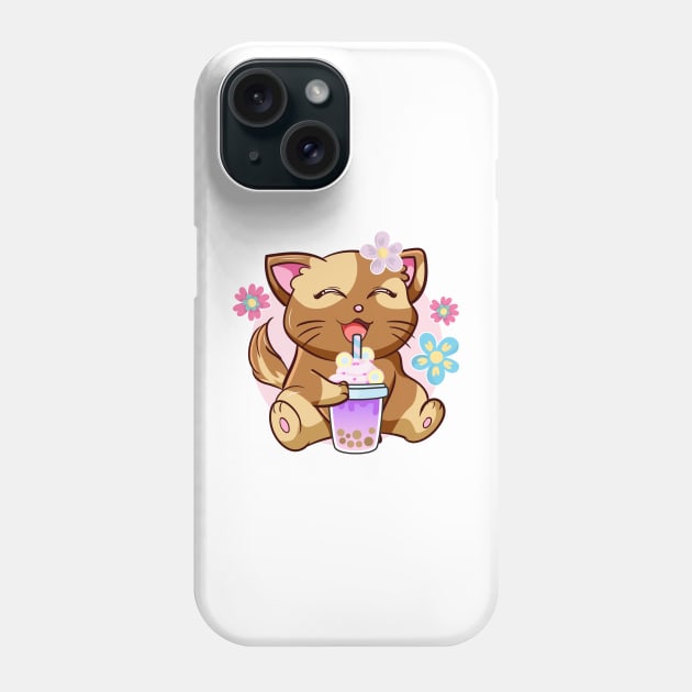 Boba Cat Tea Neko Girl Teen Bubble Kawaii Anime Japanese Phone Case by jodotodesign