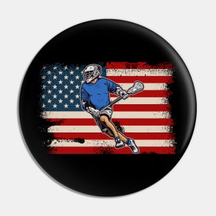 American Flag Lacrosse Player Pin