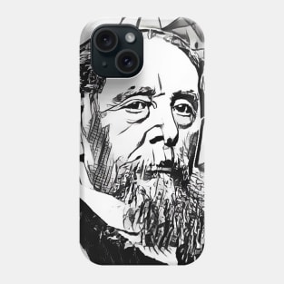 Charles Dickens Portrait | charlles dickens artwork black and white 3 Phone Case