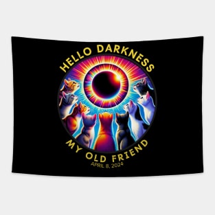 Solar Eclipse Cats April 08, 2024 Hello Darkness My Old Friend Tapestry
