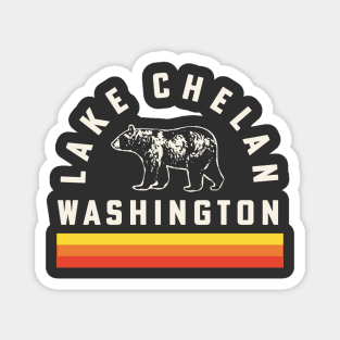 Lake Chelan Washington Souvenir Bear Retro Vintage Stripes Magnet