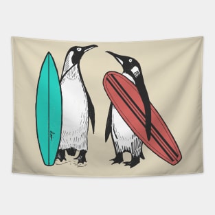 Penguin Surfer Dudes Tapestry