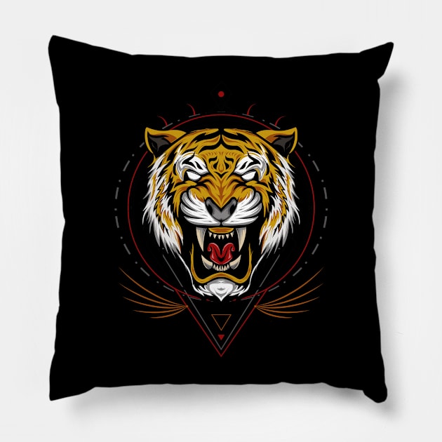 Tiger with roaring face Pillow by AGORA studio