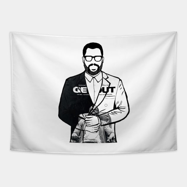 Jordan Peele Get Out Portrait, Black and White Tapestry by Youre-So-Punny