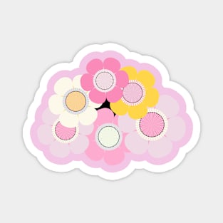 Yellow and pink flowers over black background Magnet