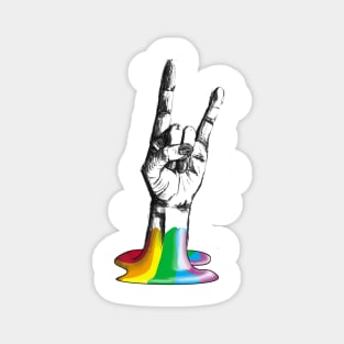 Hand making metal rock gesture coming out of rainbow Magnet