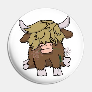 Highland Cow Eating Flowers Pin