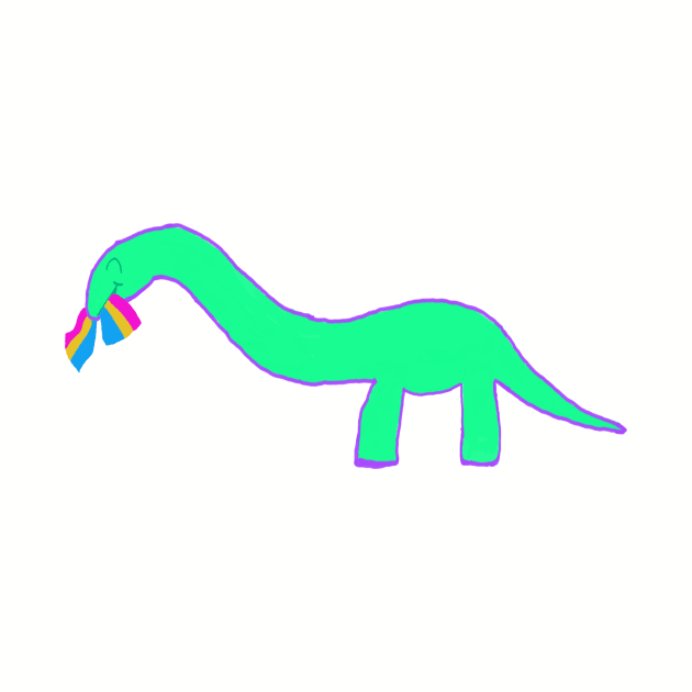 Pansexual  Longneck dinosaur with pan pride flag by system51