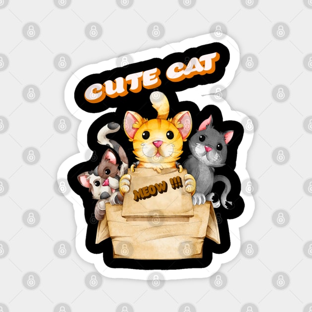 Cute Cat Animal Box Meow Magnet by JeffDesign