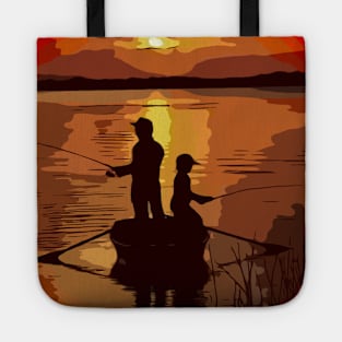 Father Son Fishing Sunset Tote