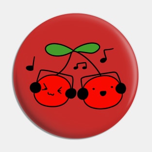 Cherries with Headphones Pin