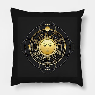 Esoteric Symbol of Sun with Phases of Moon and Stars Pillow