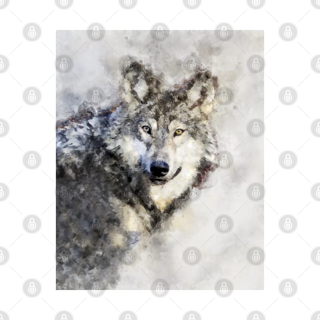 Dramabite Watercolor wolf wolves grey artsy artistic painting wildlife by dramabite