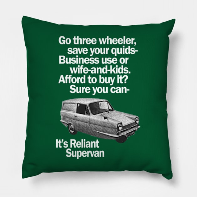 RELIANT SUPERVAN - advert Pillow by Throwback Motors