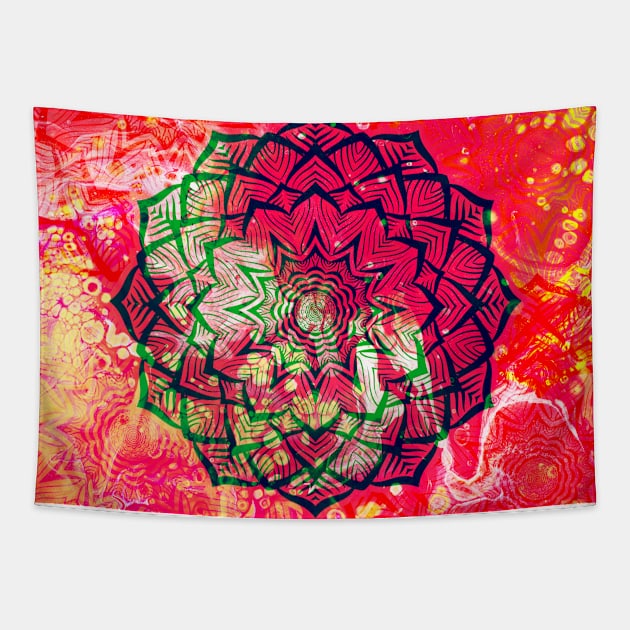 Lotus Mandala in Psychedelic Pink Background Tapestry by 13Lines Art