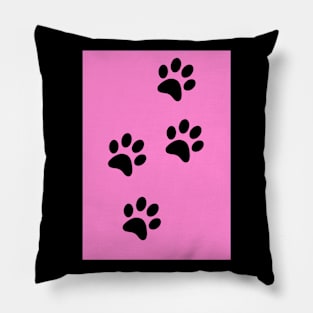 Black Paw-prints on a Pink surface Pillow