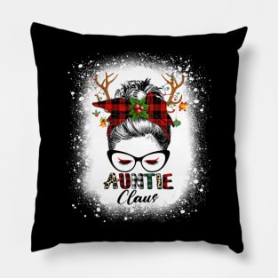 Reindeer Messy Bun Auntie Claus Christmas Bleached Pillow