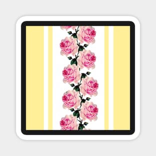 Pink vintage roses and yellow stripes Magnet