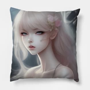 White Hair Anime Girl Style Cute Pillow