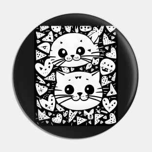 Beautiful Black and White Cat Illustration - Modern Art Pin