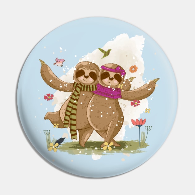 Sloths Romantic Couple Pin by Mako Design 