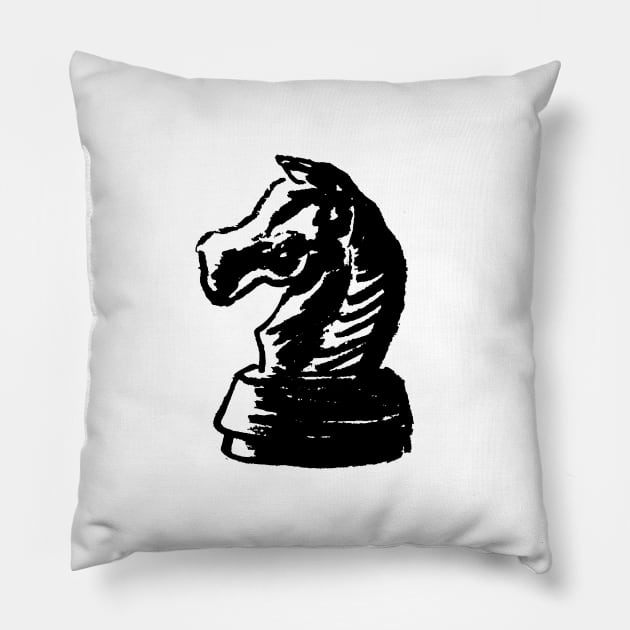 Black Chess Horse Pillow by Very Simple Graph