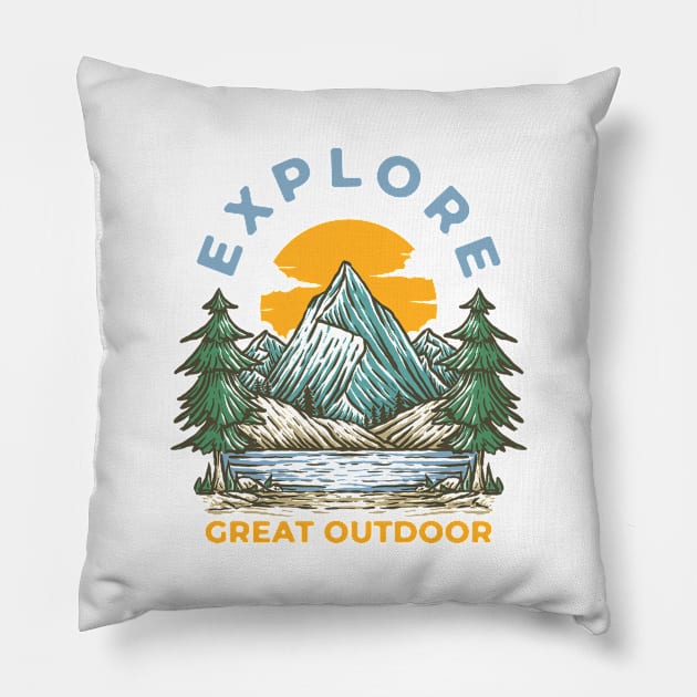 Explore Great Outdoor Pillow by Fledermaus Studio