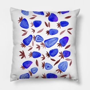 Watercolors strawberries - blue Pillow