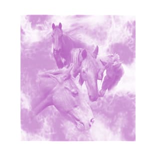 Horses and surreal mist in purple and white T-Shirt