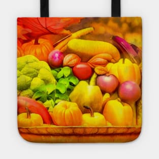 Colorful fruits and vegetables in a basket Tote