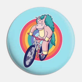 Retro Unicorn on a Bicycle Cartoon Pin